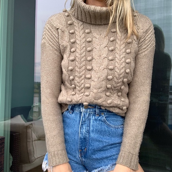 J. Crew Sweaters - Wallace wool pompom cableknit turtleneck sweater